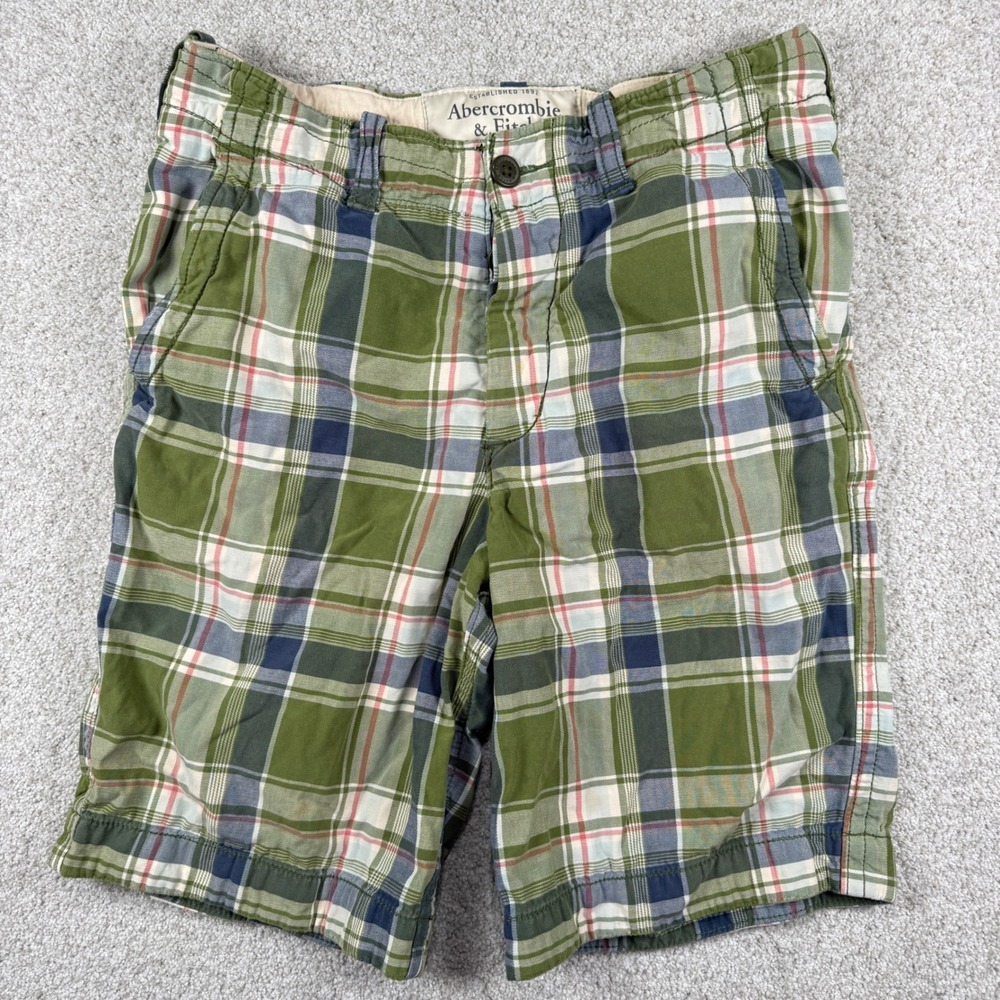 Abercrombie & Fitch Shorts Mens 31 Green Plaid Cotton Classic Fit Casual 00987